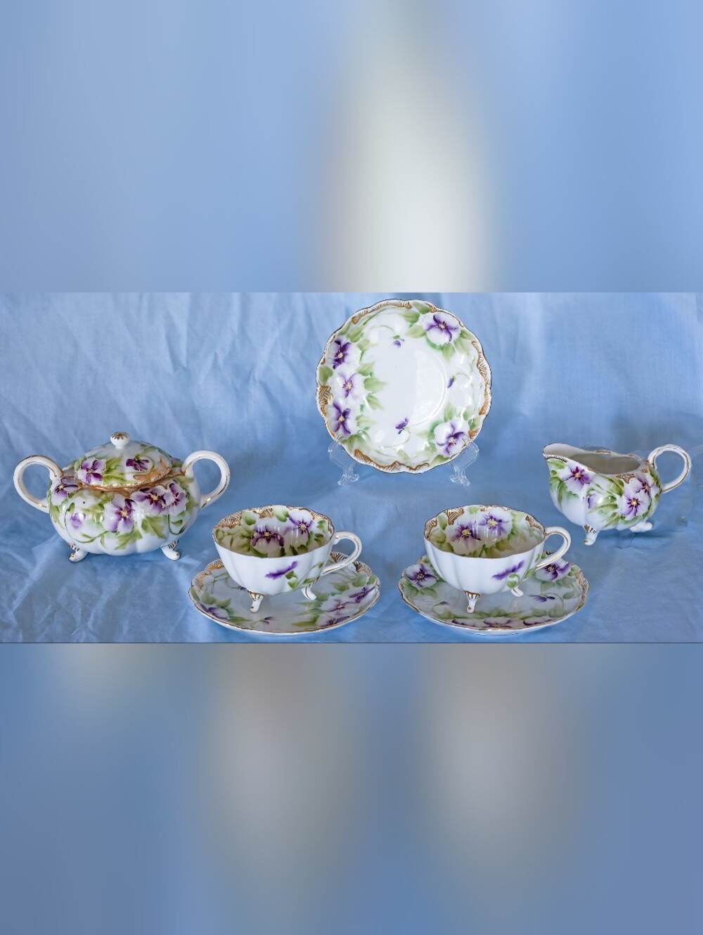 Beautiful,Rare, Antique, Hand Painted Nippon Moriage Violet Tea Set.